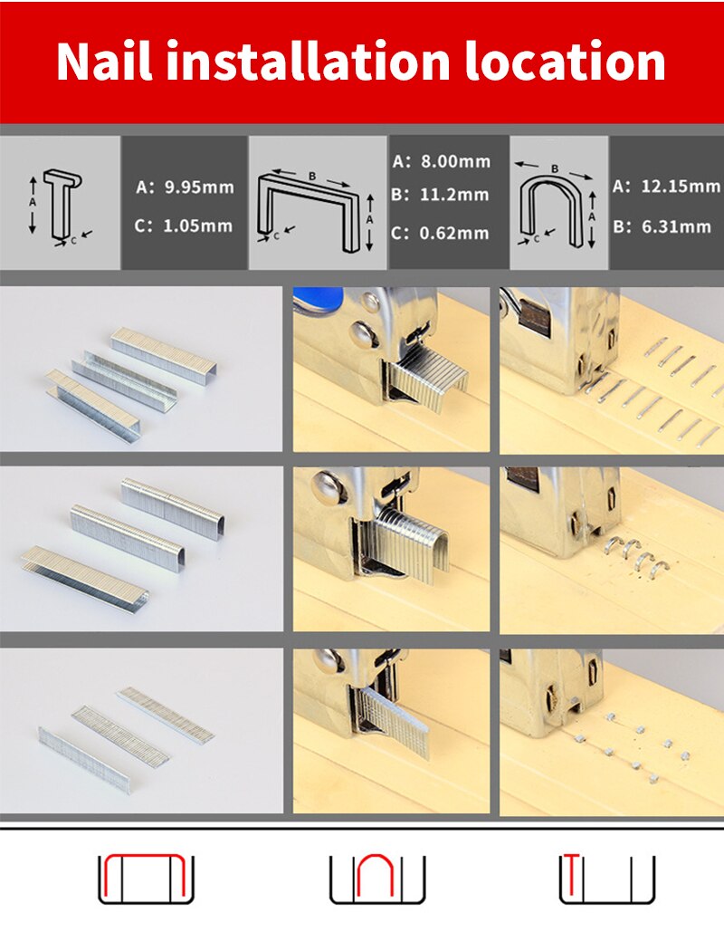 Staple Gun 3 in 1 DIY Home Decoration Furniture Stapler Manual Nail Gun with 1000 Staples Nailer