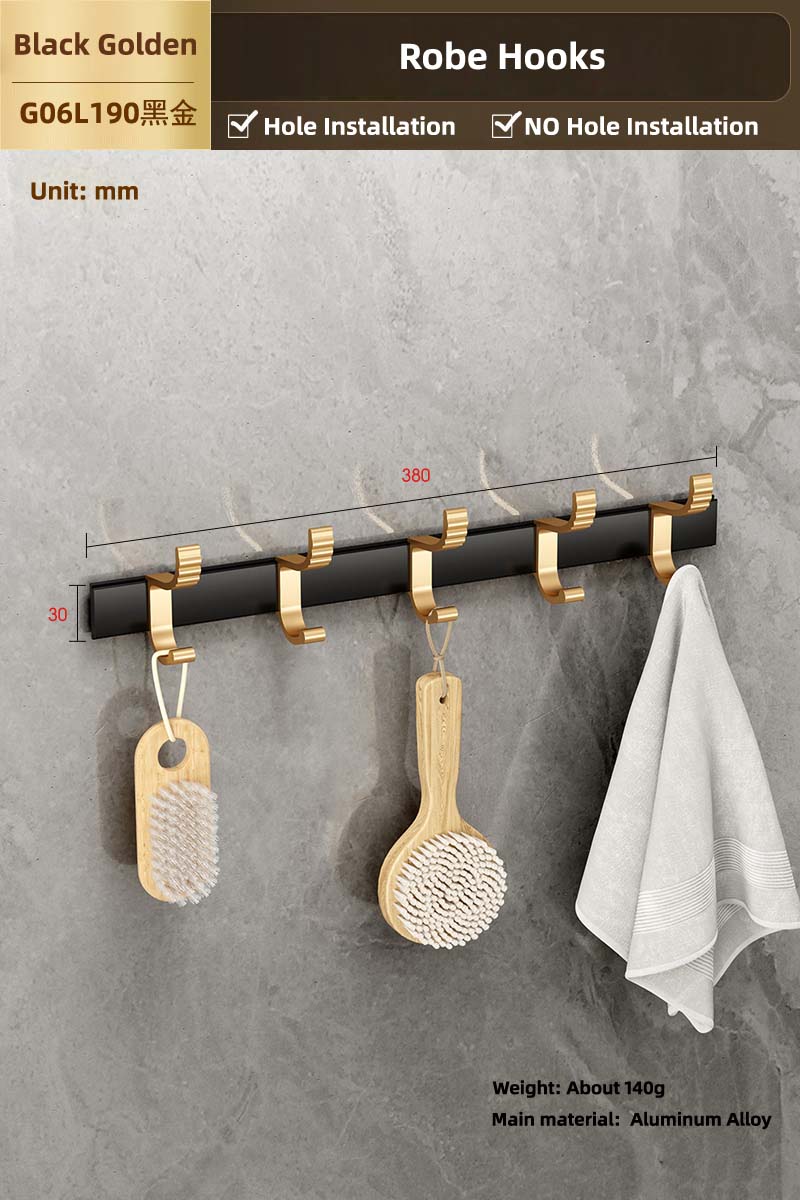 Zwart Gouden Badkamer Hardware Handdoekhouder Bar Rack Handdoek Houder Rij Haak Tissue Rack Wc Borstel Papier Houders: G06L190