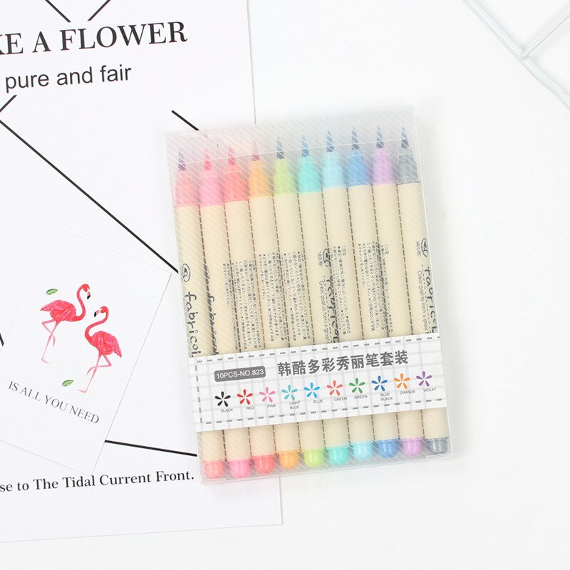 10 Colors Brush Pen Set Fabricolor Marker Pen Soft Tip Colour Brushpen Calligraphy Finecolour Brush Felt Art Markers Stationery