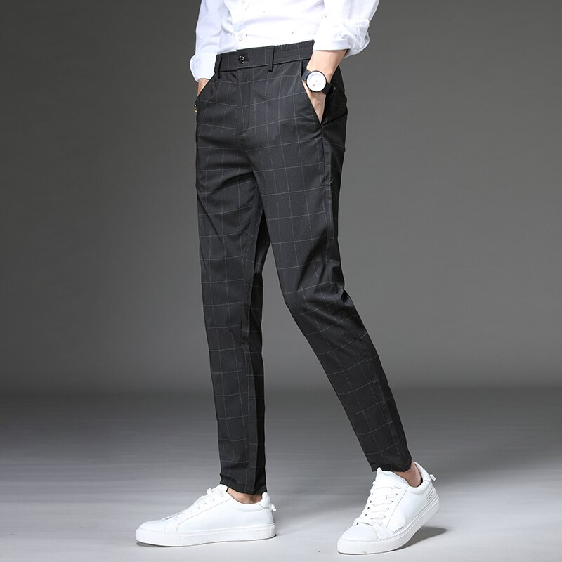 Mærke sommer tynde mænd bukser casual business mænd bukser mænd klassikere plaid lige fulde pantalones hombre spodnie 28-38
