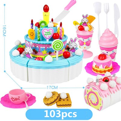 103Pcs ABS Plastic Cake Toys Children's Classic Kitchen Toys 6 Different Types Pink blue Boys And Girls Birthday Christmas