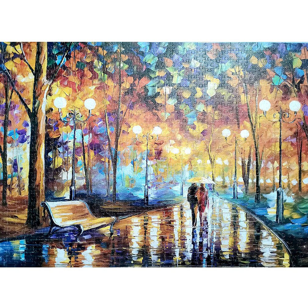 1000 Pieces Of Oil Painting Adult Intellectual Puzzle Toy Learning Education: Rainy Night Walk