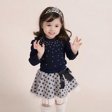 Otoño bebé niña de manga larga de algodón de estampado de lunares blusa de lazo anudado faldas cortas conjunto de trajes Casual