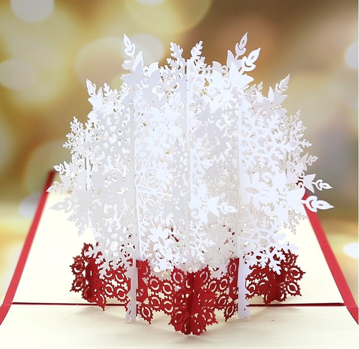 15*15cm Christmas White Snow 3D Pop-up Greeting Card Hand-made Carving Hollow DIY Xmas Card 1pc