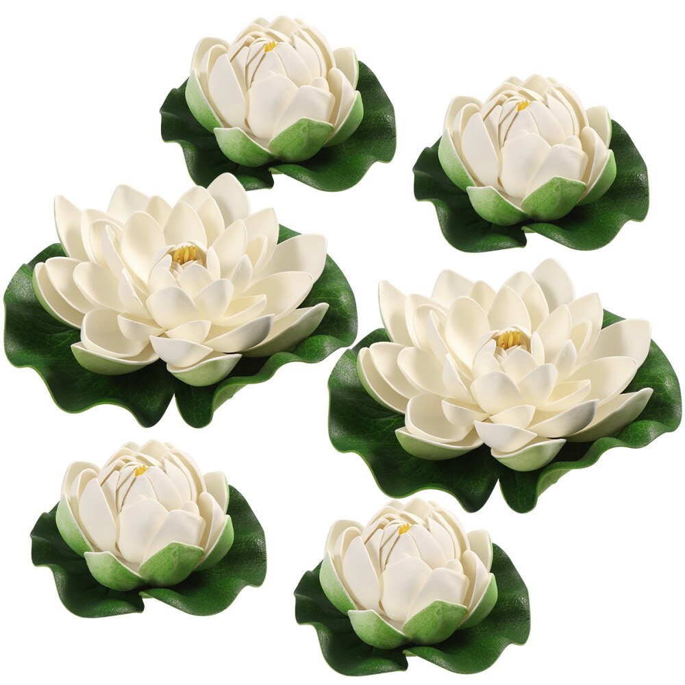 WINOMO 6pcs Artificial Pond Plants Lotus Simulation Floating Flower Pond Fish Tank Decor Ornaments White: Default Title