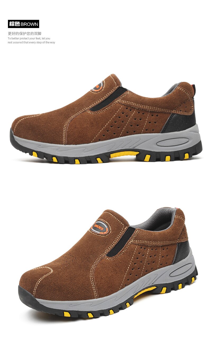 Steel Toe Safety Work Shoes Men Summer Breathable Slip On Casual Boots Mens Labor Insurance Puncture Proof Shoe