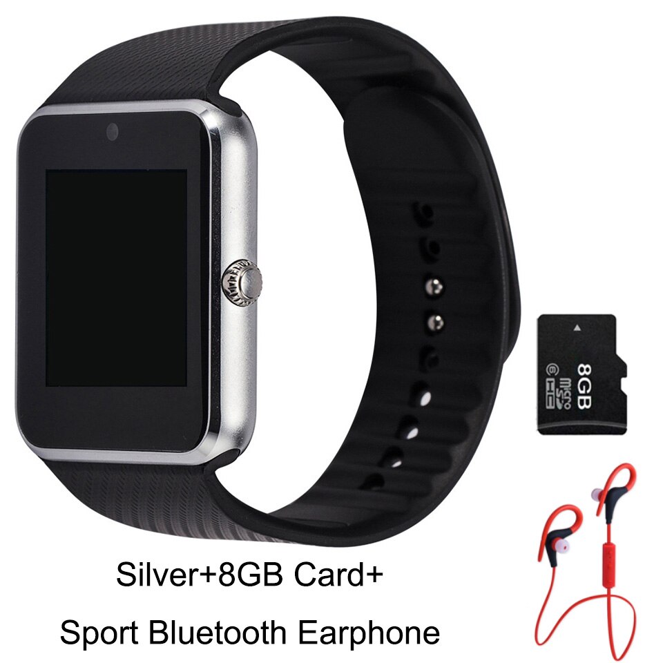 GT08 Bluetooth Intelligente Della Vigilanza Del Wristband SIM Carta di TF Del Telefono MP3 Smartwatch Per Apple iOS Android di SMS/chiamata di Promemoria Per Il Fitness macchina fotografica: SilverxCardxSport