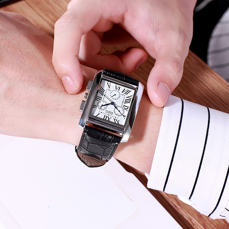 Reloj cuadrado DZG para hombre, reloj de pulsera de cuero de cuarzo resistente al agua, reloj para hombre, reloj Masculino, hodinky erkek kol saati