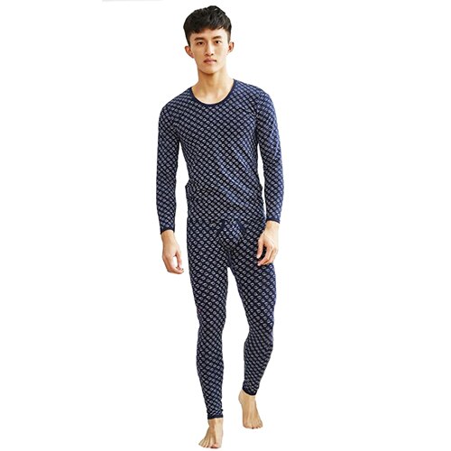 KWAN.Z thermal underwear long johns for men cotton thin men's underwear winter home clothes men camiseta termica hombre: Navy Blue / L