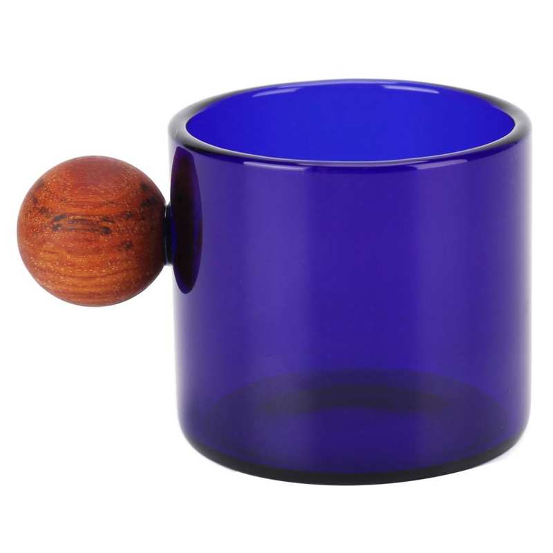 120ml Glass Coffee Cup Clear Heatproof Glass Coffee Mug with Wooden Ball Handle for Office Bar Party Coffee Cup: Blue