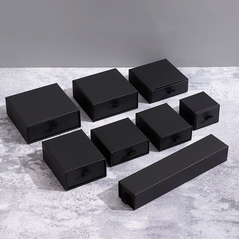 Boîte d&#39;emballage de bijoux en carton, 10 pièces, pour bague, collier, Bracelet, pendentif, rouge, noir, café, emballage, boîtes de rangement: 5.5x5.5x4cm / black