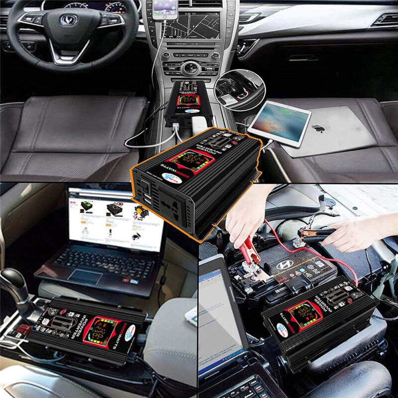 Car Sine Wave Converter 2 USB Modified 6000W Digital Car Inverter DC 12V to AC 220/110V Dual USB Modified Sine Wave Converter