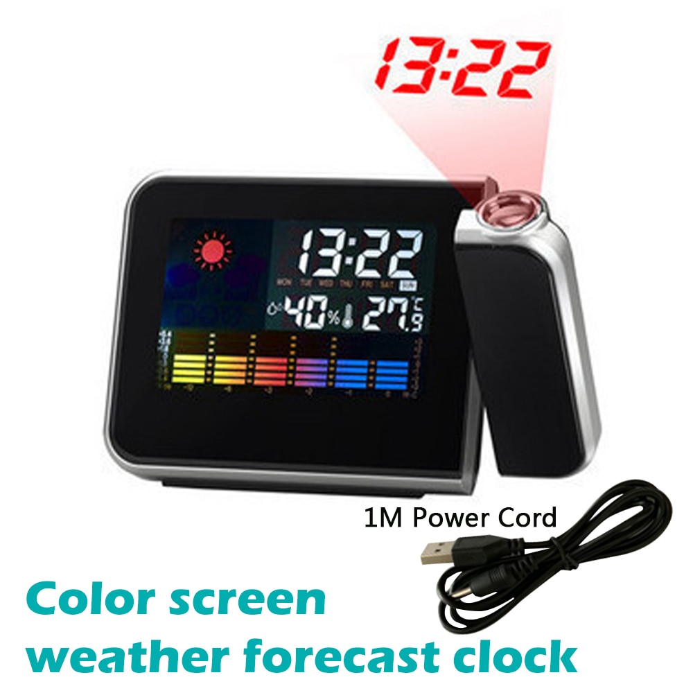 LED Digitale Projektion Wecker Temperatur Thermometer Schreibtisch Zeit Datum Anzeige Projektor Kalender USB Ladegerät Tisch LED Uhr