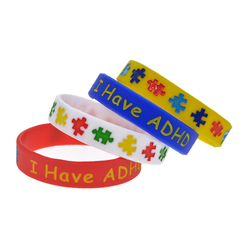 Pulsera de silicona I have TDAH para niños, brazalete Multicolor con logotipo de rompecabezas, 50 piezas: Multicolor