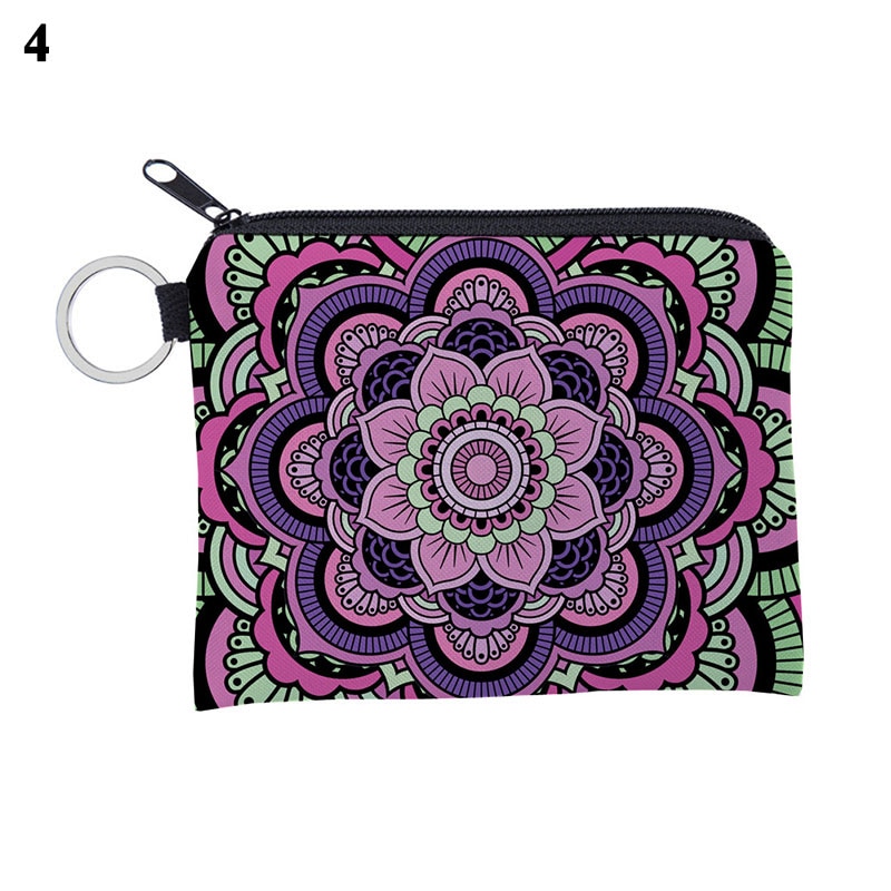 Mini Waterproof Purse Card Holder Wallet Portable Card Bag Multicolor Storage Pouch Key Case Coin Bags Mandala Pattern Pouch