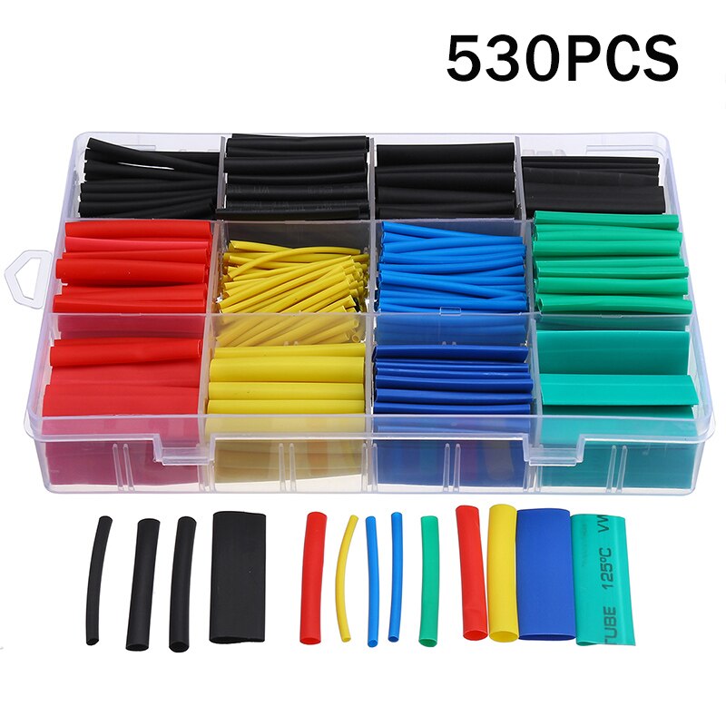 850pcs/box Heat Shrink Tube Set Shrinking Assorted Polyolefin Insulation Sleeving Heat Shrink Tubing Wire Cable 2:1: 530pcs