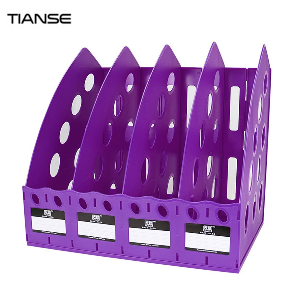 TIANSE TS-1306 Special Plastic 4 Section Divider File Rack Multifunctional Home Office Desktop Storage Bookshelf