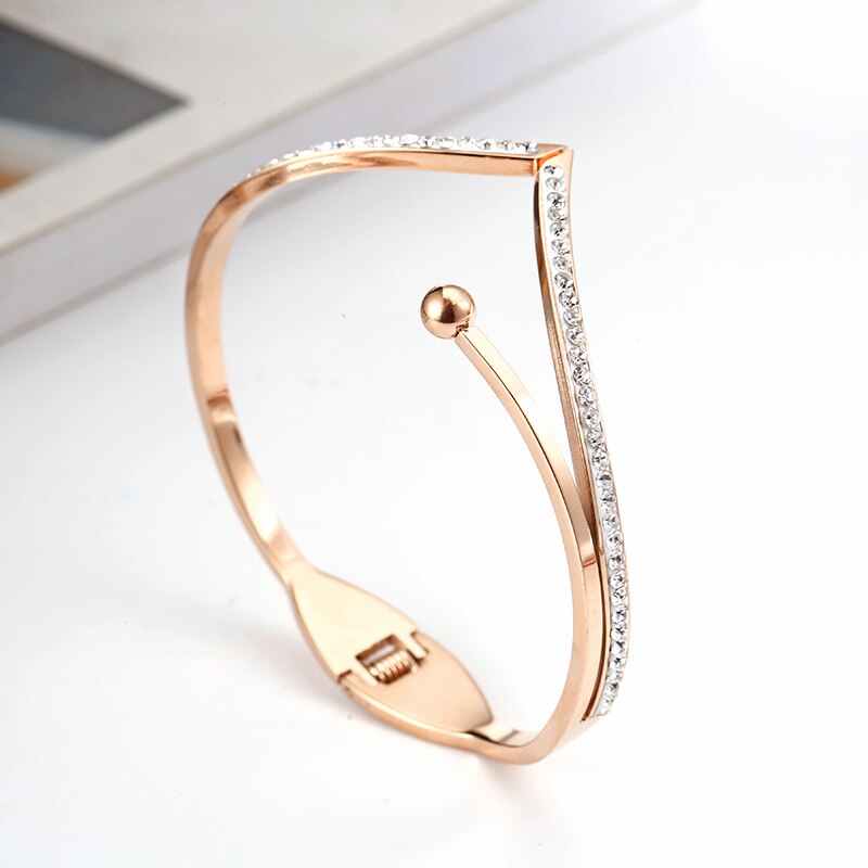 Roestvrij Staal Rose Gouden Armband Voor Vrouwen Kristallen Bangle Best Mode-sieraden