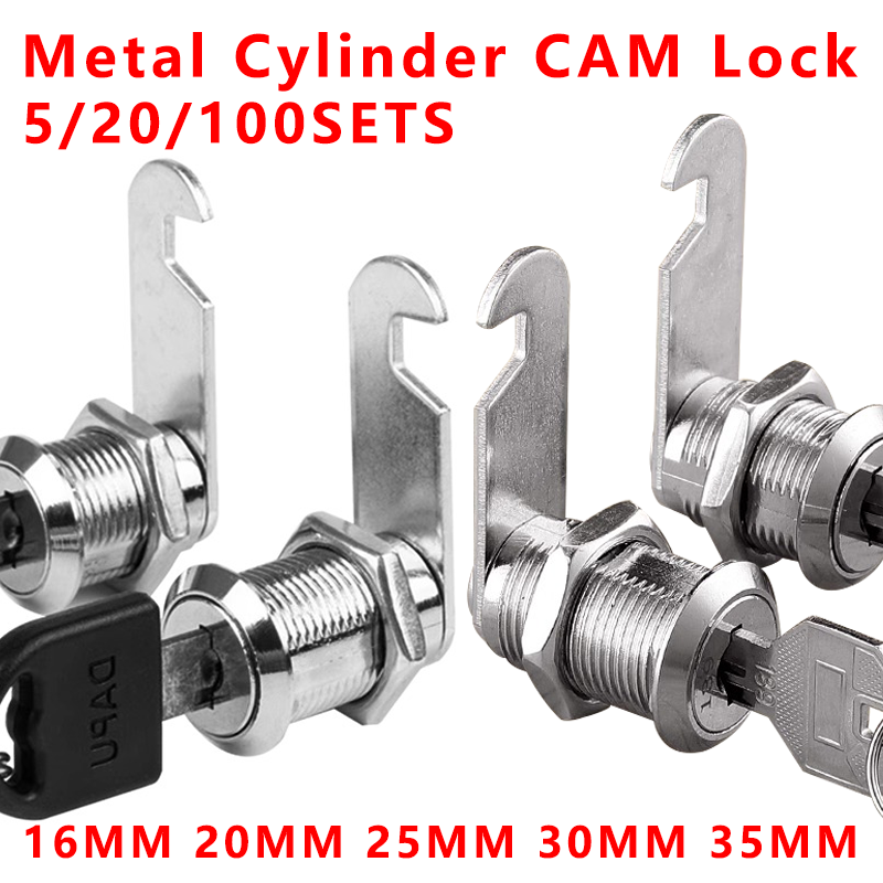 Juego de llaves rotativas de Metal, botón de bloqueo, cilindro de enclavamiento, armario, casillero de seguridad, 16mm, 20mm, 25mm, 30mm, 35mm, 5/100 juegos