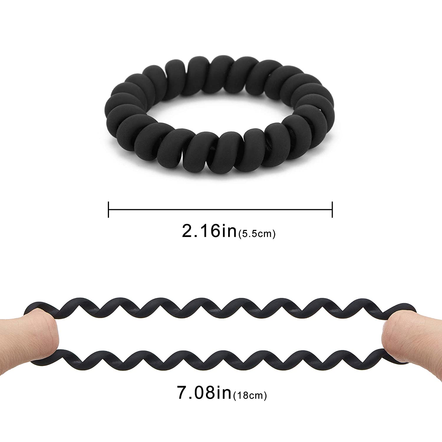 Lazos para el cabello en espiral negros, elásticos mate, sin rastro, accesorios para el cabello para hombres, cabello rizado, pelo largo y grueso