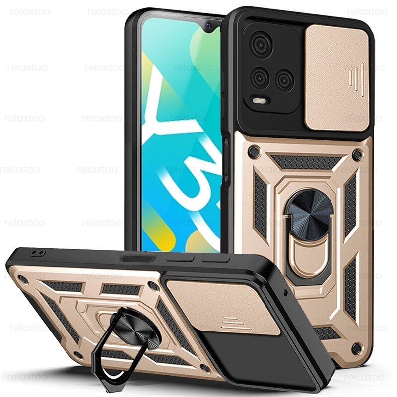 Slide Camera Shockproof Armor Case Voor Vivo Y33S Y 33S V2109 6.58 &quot;Auto Magnetische Ring Holder Stand Cover vivoy33s Beschermen Shell: Gold-05