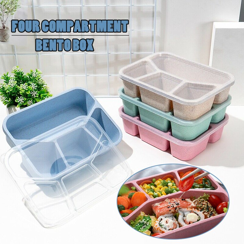 4 Compartment Lunch Box Kids Adults Food Container Wheat Fiber Bento Storage Box Lunch Container Home Kitchen Tableware Supplies