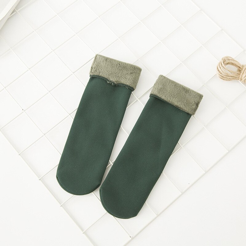 Calcetines gruesos térmicos de lana sólida para hombre y mujer, medias Unisex de terciopelo sin costuras, de Cachemira y nieve, para dormir en el suelo: Green