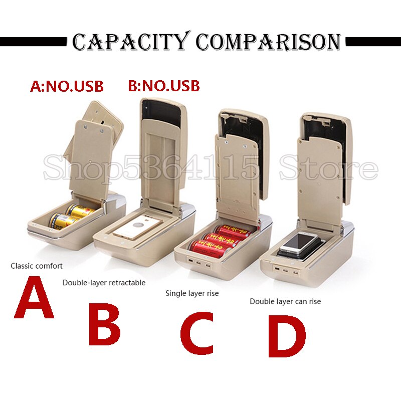 For Fiat 500 armrest box USB Charging heighten Double layer central content holder ashtray accessories