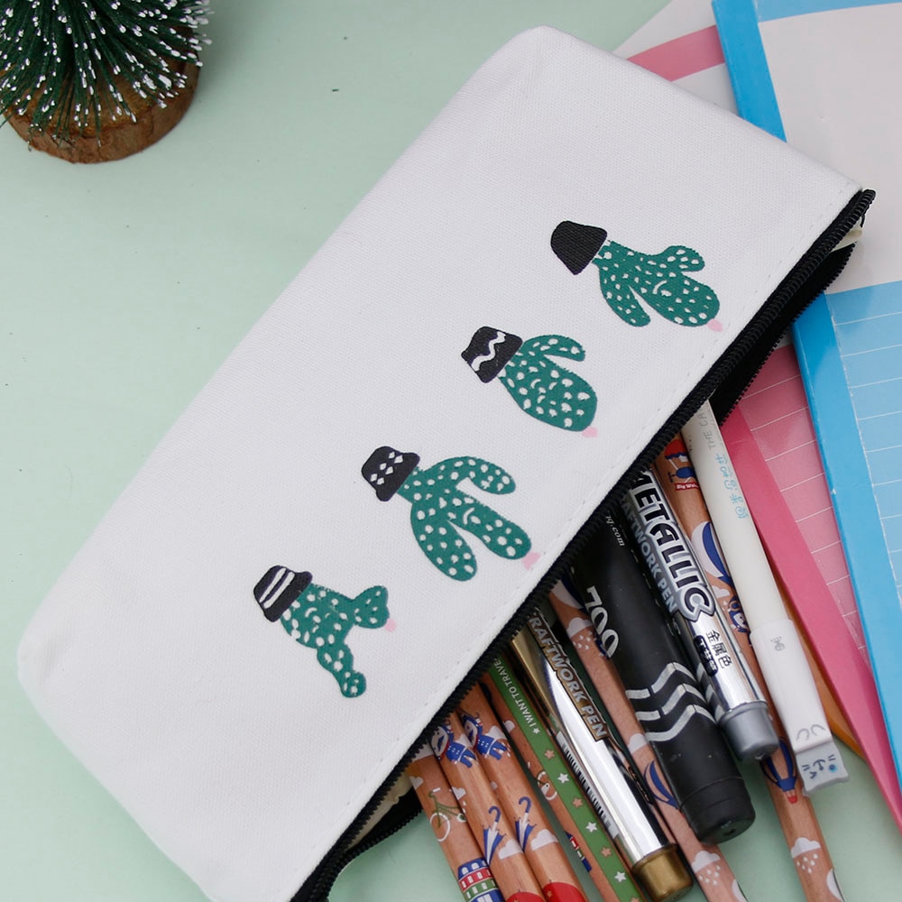 1 Pcs Leuke Kawaii Cactus Canvas Etui Potlood Tas Voor Kids Student Schoolbenodigdheden