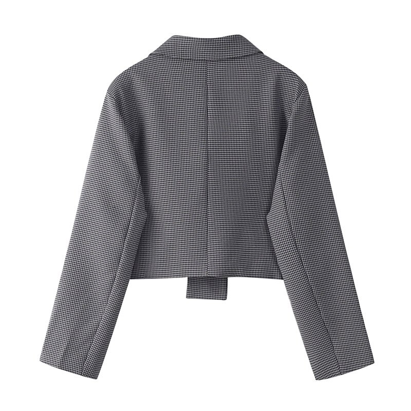 Blazer y falda a cuadros para mujer, conjunto de dos piezas Vintage, , para oficina, chaqueta con botonadura única, traje de falda media larga