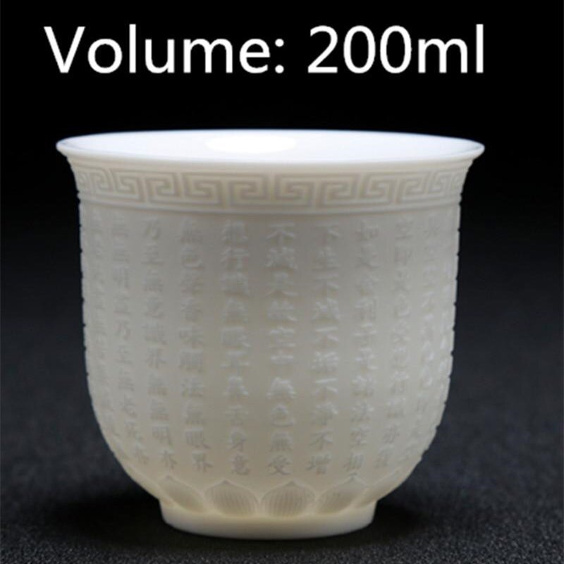 Zen Water Cup Floating Graven Tea Cup White Porcelain Suet Jade Images Heart Sutra Coffee Mug Personal Teacup Collection