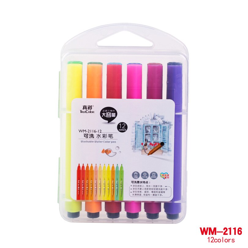 Barra triangular Truecolor, bolígrafo de acuarela de gran capacidad, Pluma de pintura para niños, 48 colores de pintura lavable bru: 12 color