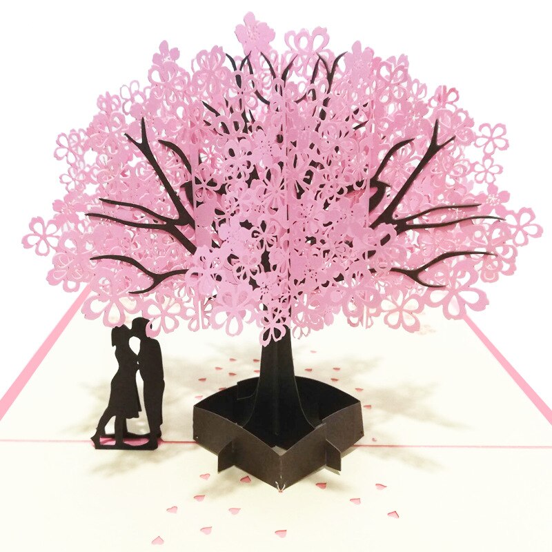 3D Pop UP Card Wedding Cherry Tree Invitations Cards Valentine&#39;s Day Anniversary Greeting Handmade Card Greeting Postcard