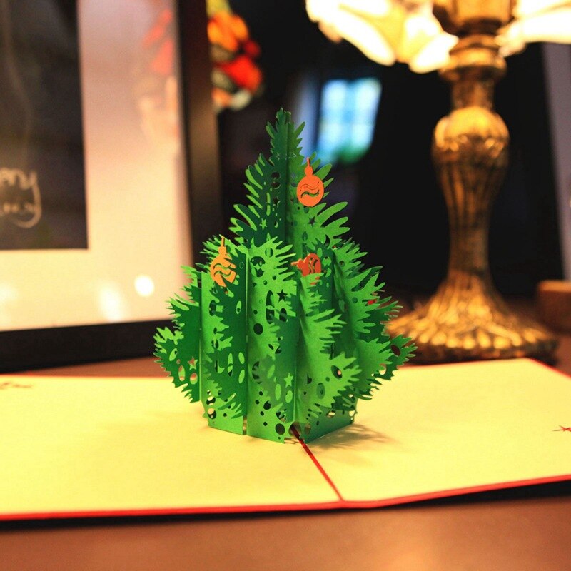 3D Christmas Tree Paper Postcards Custom Xmas Greeting Cards Display