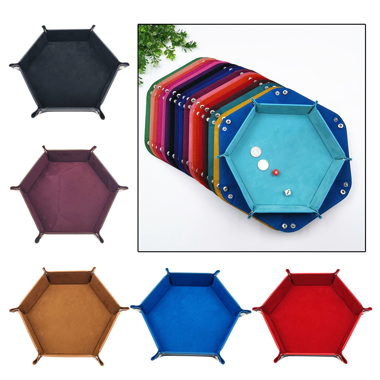 Vouwen Dubbele Side Pu Lederen Dobbelstenen Lade Hexagon Dnd Rpg Rolling Lade Opslag Houder Doos Voor Sleutels Diversen Dice Game