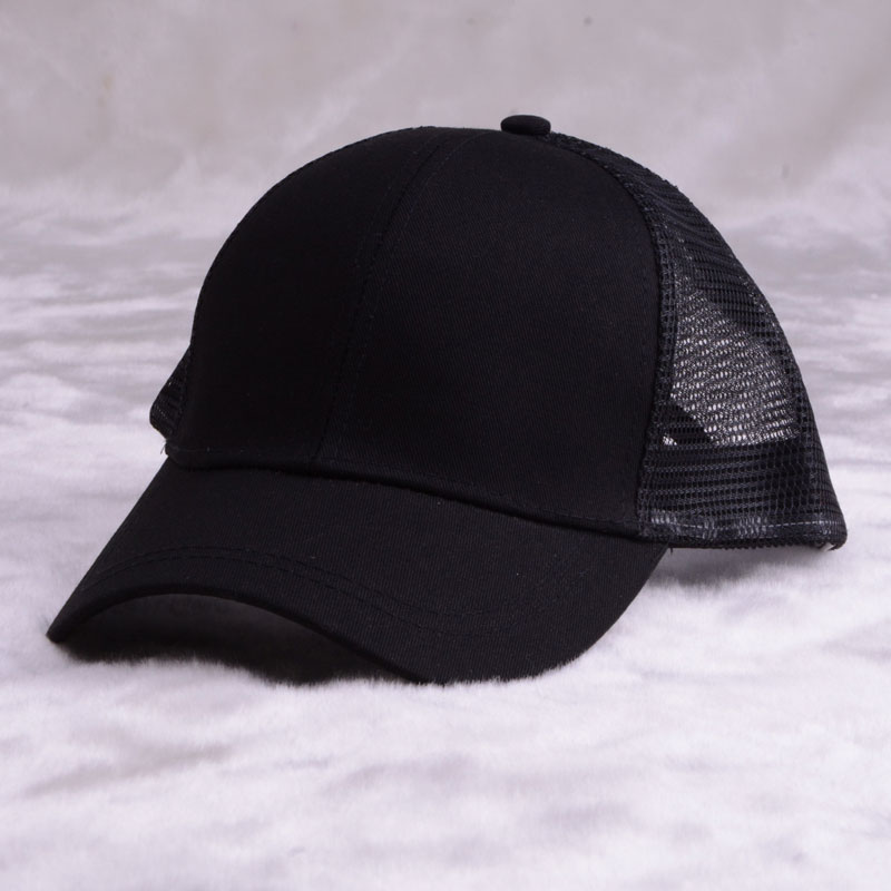 Paardenstaart baseballpet messy knot pet knot hoed damespet zwart roze witte baseballpet mesh zwarte dad hat voor vrouwen: Zwart