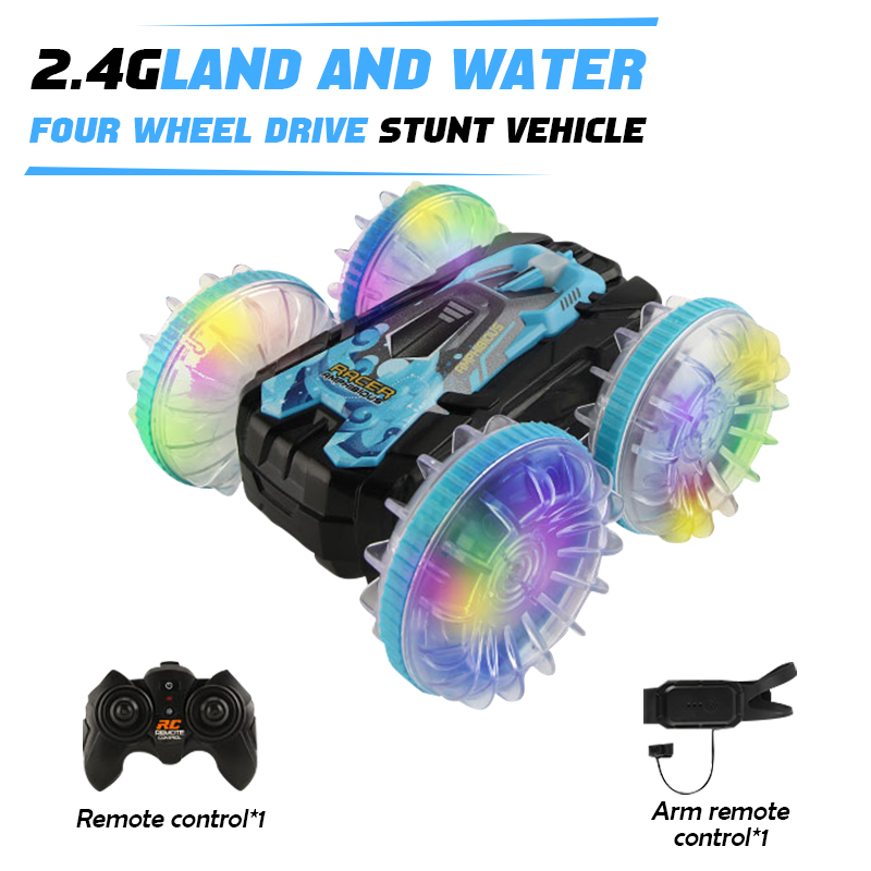 Voiture amphibie télécommandée RC, voiture de cascade, véhicule Double face, roue de dérive légère, jouets d'extérieur pour garçons et enfants: rosé Gris