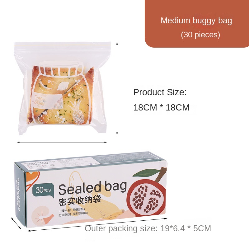 Pull Reusable Ziplock Bag Fruits Vegetables Food Storage Packaging Preservation Eco Friendly with Label Plastic Bags Transparent: 30pcs medium
