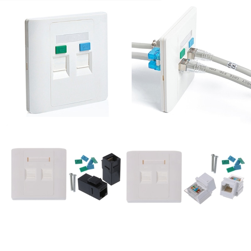 Network Tool kit 2 Ports CAT6 RJ45 Network Wall Plate With Female to Female Connector O28 19