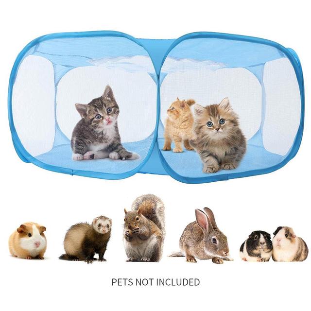 Guinea Pig Cage Pop Open Tent Small Animals Breathable Portable Exercise Fence Pet Playpen Outdoor/Indoor Yard Cage Transparent: Black