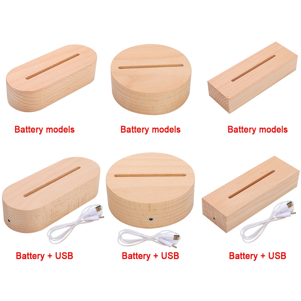 Base de lámpara de madera 3D para mesa, Base de luz LED de noche para soporte de lámpara cálido acrílico, accesorios de iluminación, Base ensamblada a granel, 5 unids/set por juego