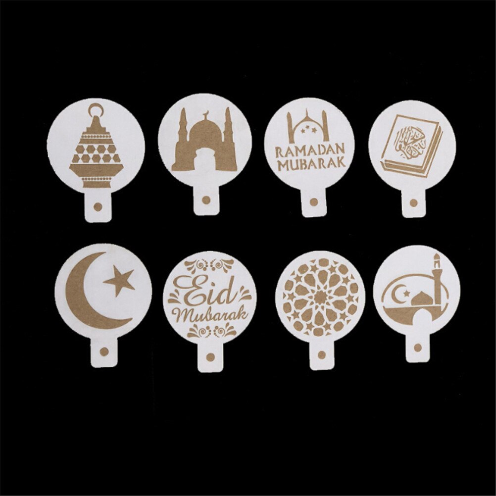 8 stk / sæt plast kaffe udskrivning skabelon spray stencil fondant kage kiks eid mubarak ramadan hvid kaffe stencils dekor