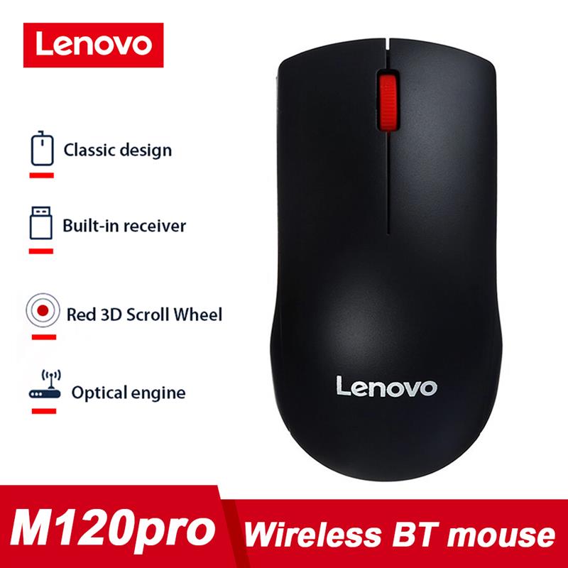 Lenovo M120 Pro Wireless Mouse 2.4GHz Laptop Mouse with USB Receiver Ergonomic Optical BT Mice for PC Computer Home Office