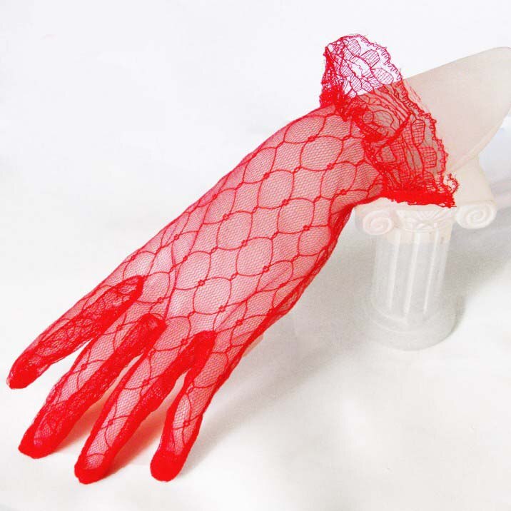 1 par rød sort hvid kort blonde til brud brude bryllup aften bal handsker kvinder finger kjoler gants mariage