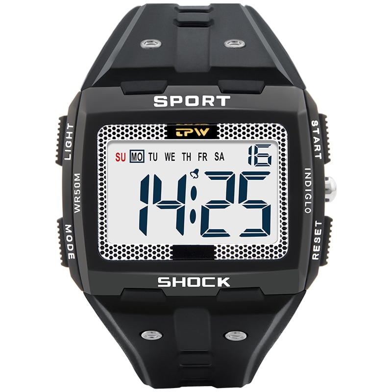 Große Zahlen Männer Sport Uhr Digitale Multifunktions Alarm Chrono 5ATM Wasserdicht Zurück Licht Platz