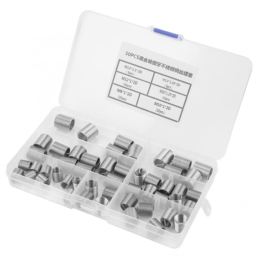 screw thread repair 50pcs M8-M12 Fine Thread Stainless Steel Coiled Wire Helical Screw Thread Inserts Set stainless steel
