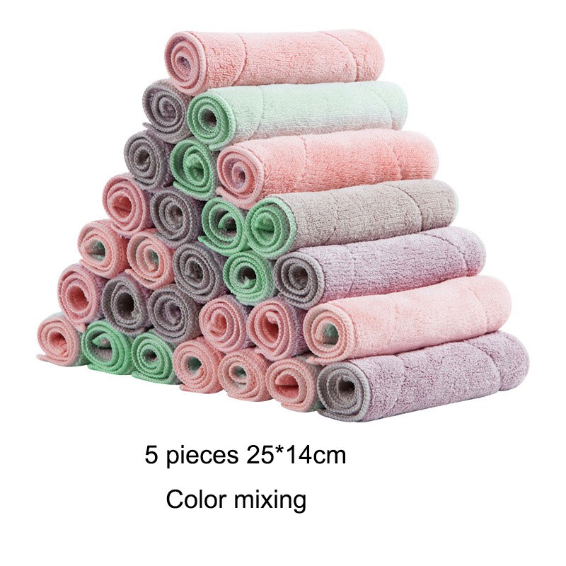 5 stuks schoonmaakdoeken, afwasdoek, vaatdoek, superabsorberend, keukenhanddoek, gootsteendoek, koraalfleece schoonmaakdoeken, geen olie: A 5 stuks kleurmenging