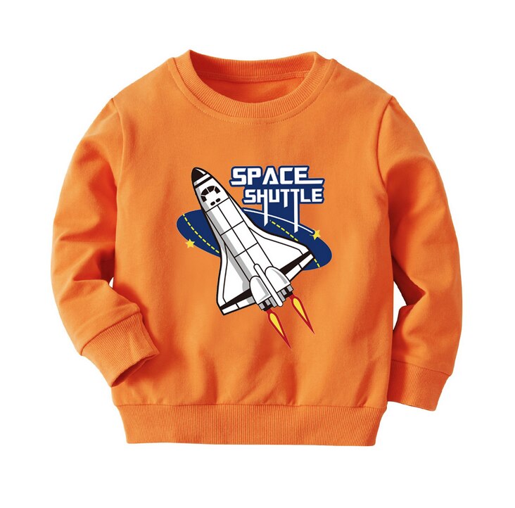 Camiseta de manga larga con cuello redondo y estampado de Cohete De Dibujos Animados para niños, Tops de color naranja, 6 meses a 6 años