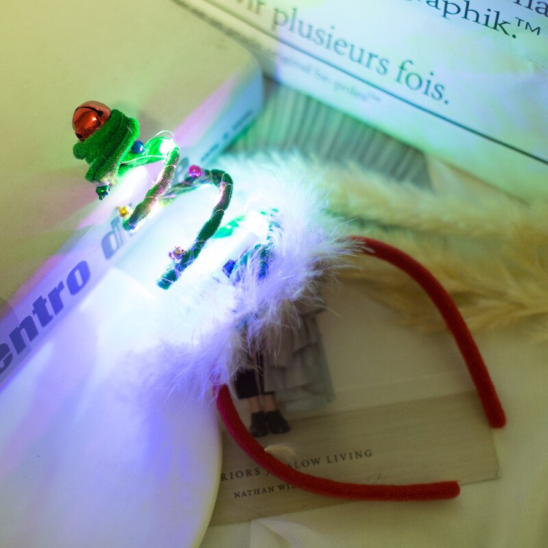 LED Glow Light Tree Spiral Spring Bell Headband Hair Band Party Hairband Cosplay Birthday Luminous Festival Costume