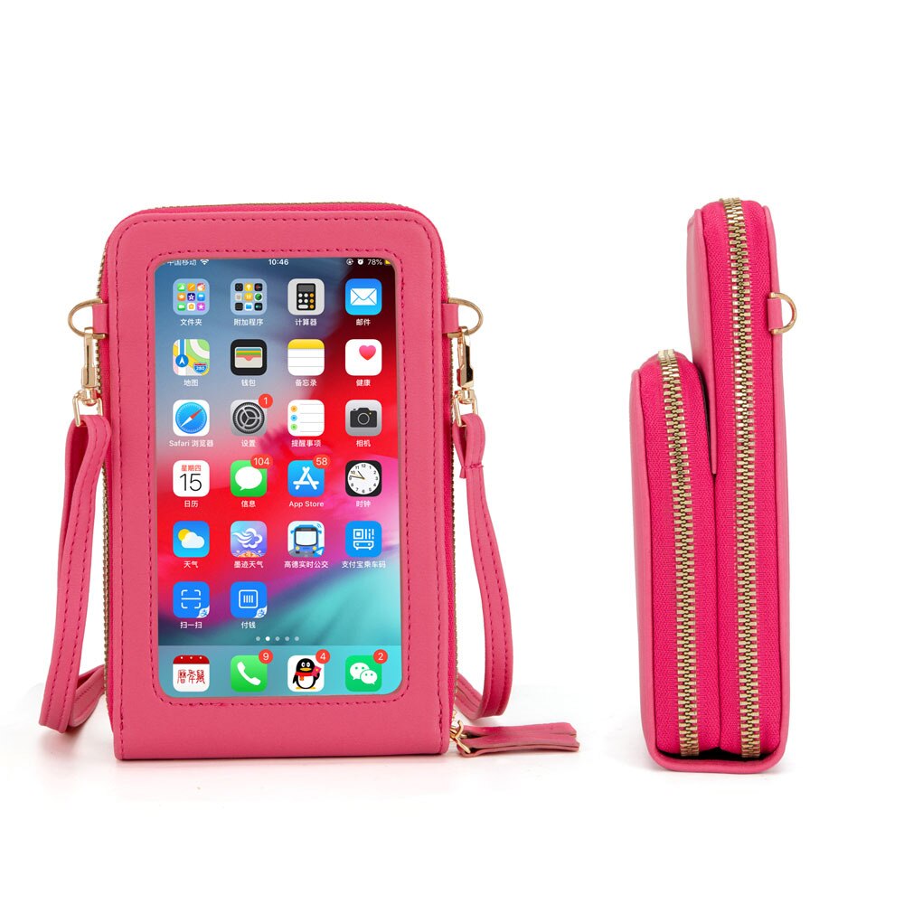 Sac de téléphone universel en cuir imperméable multifonctionnel d'écran tactile pour Samsung/iPhone/Huawei/Xiaomi: watermelon red